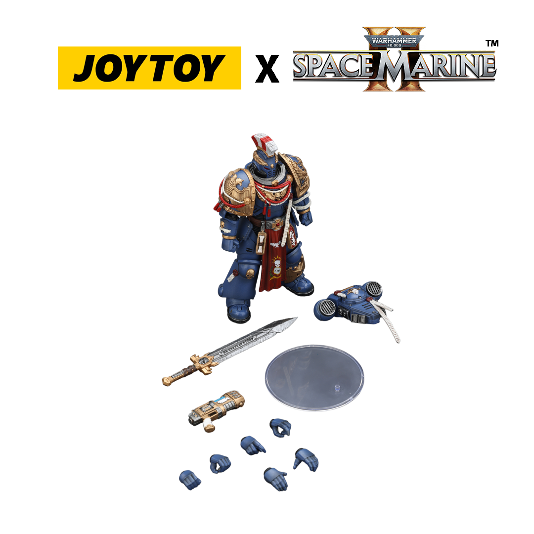 JoyToy Warhammer 40,000 Space Marine 2 Action Figure - Ultramarines, Relic Primus Armour, with Plasma Pistol and Combat Blade (1/18 Scale) Preorder