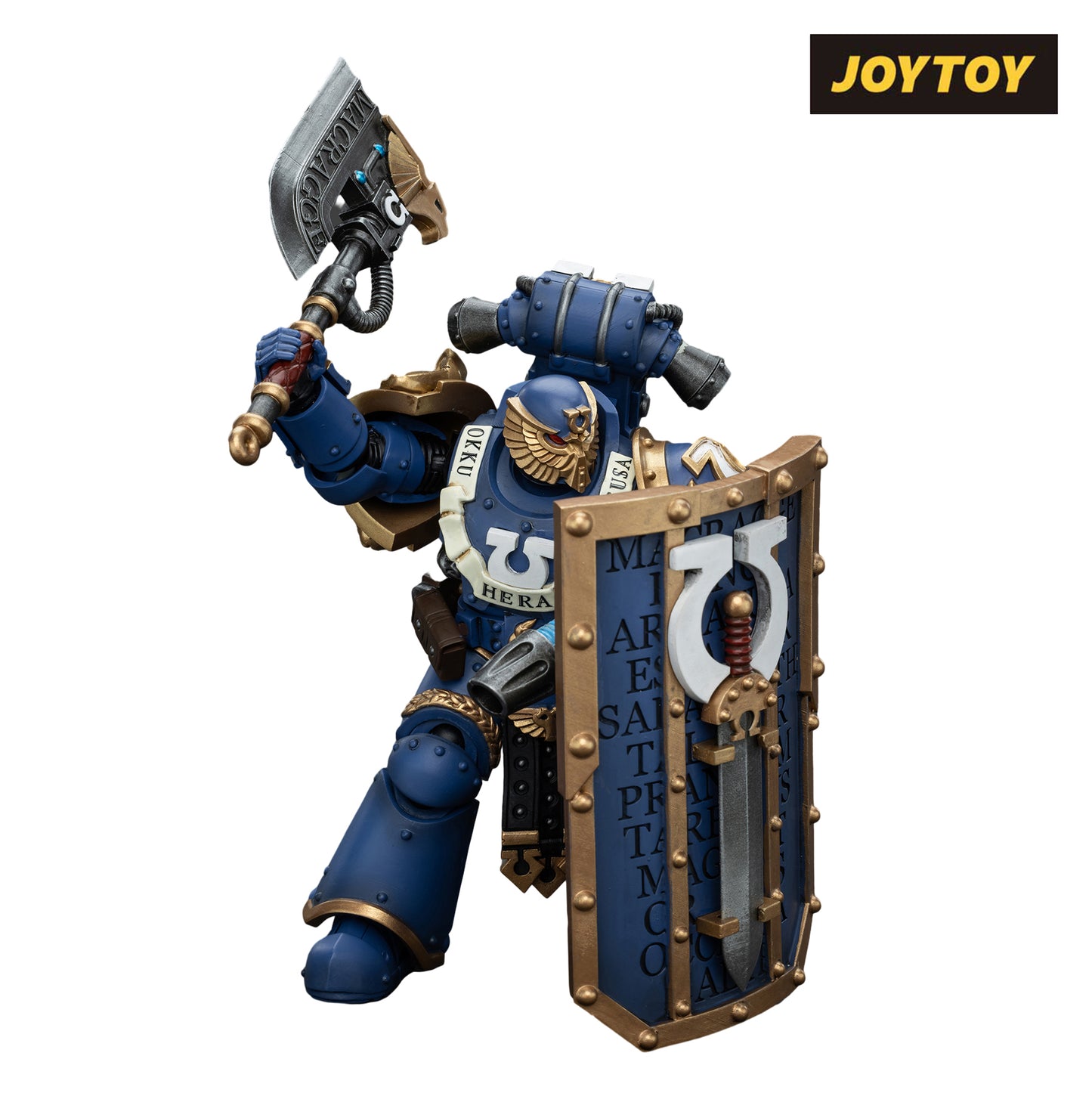 JoyToy Warhammer The Horus Heresy Action Figure - Ultramarines, Invictarus Suzerain #3 with Plasma Pistol, Legatine Axe and Argyrum Pattern Boarding Shield (1/18 Scale) Preorder