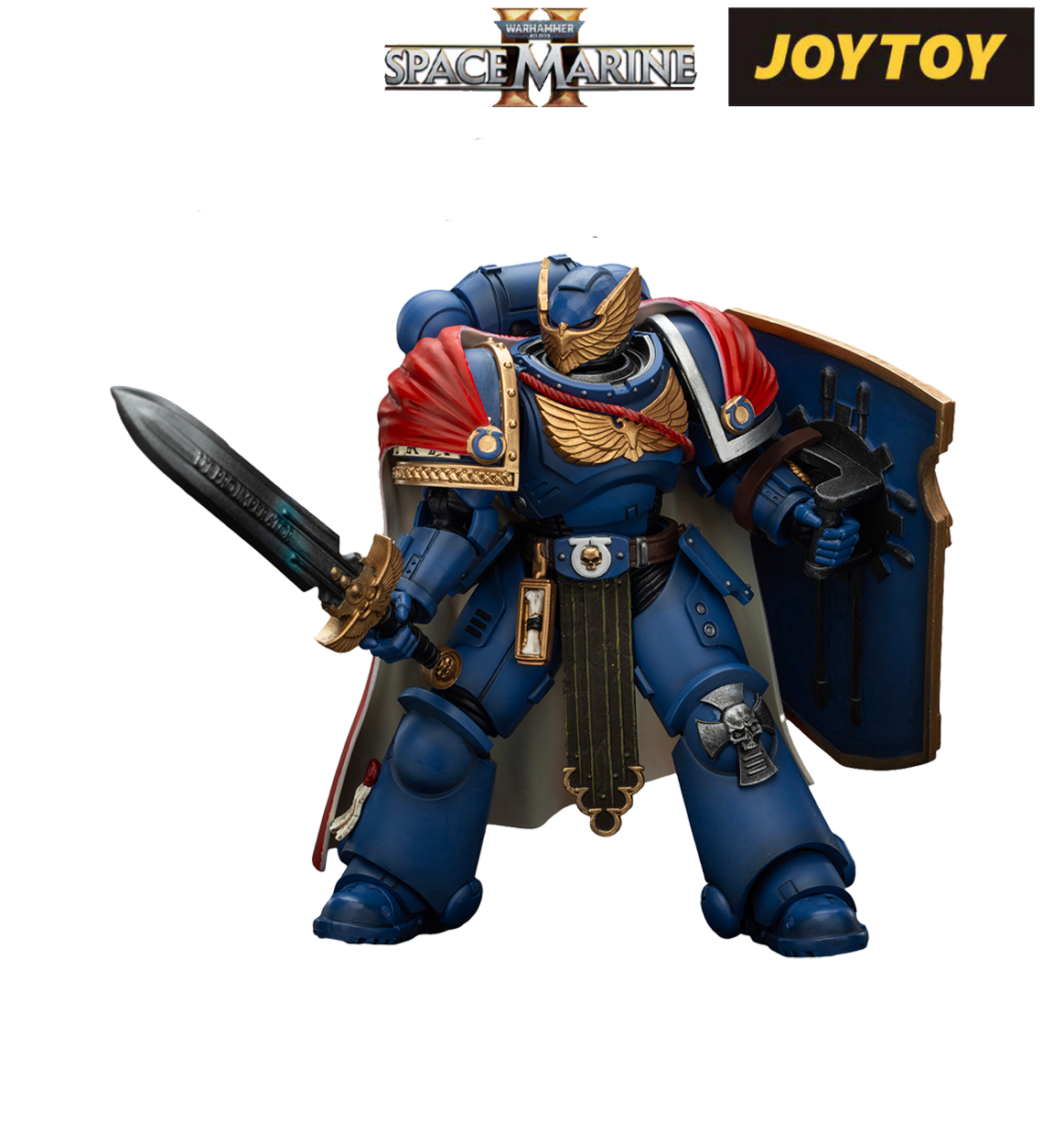 JoyToy Warhammer 40,000: Space Marine 2 Action Figure - Ultramarines, Victrix Honour Guard With Storm Shield And Power Sword (1/18 Scale)