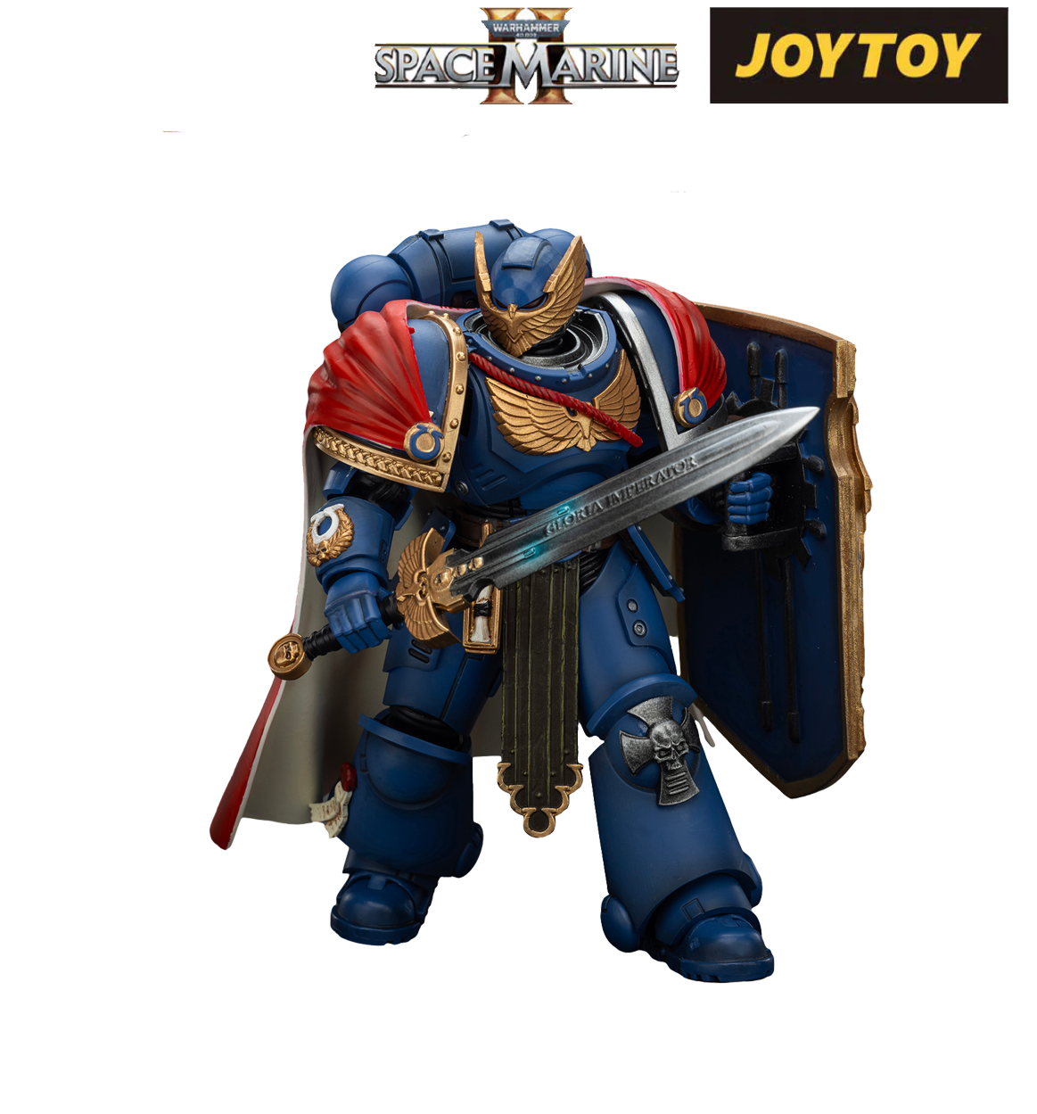 JoyToy Warhammer 40,000: Space Marine 2 Action Figure - Ultramarines, Victrix Honour Guard With Storm Shield And Power Sword (1/18 Scale)