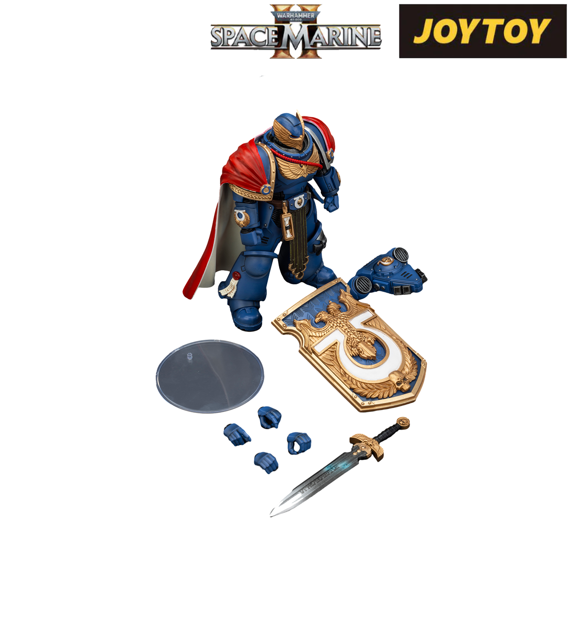 JoyToy Warhammer 40,000: Space Marine 2 Action Figure - Ultramarines, Victrix Honour Guard With Storm Shield And Power Sword (1/18 Scale)