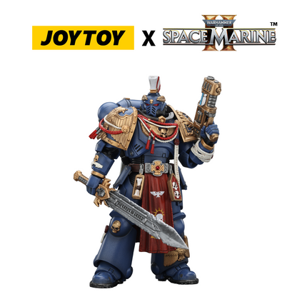 JoyToy Warhammer 40,000 Space Marine 2 Action Figure - Ultramarines, Relic Primus Armour, with Plasma Pistol and Combat Blade (1/18 Scale) Preorder