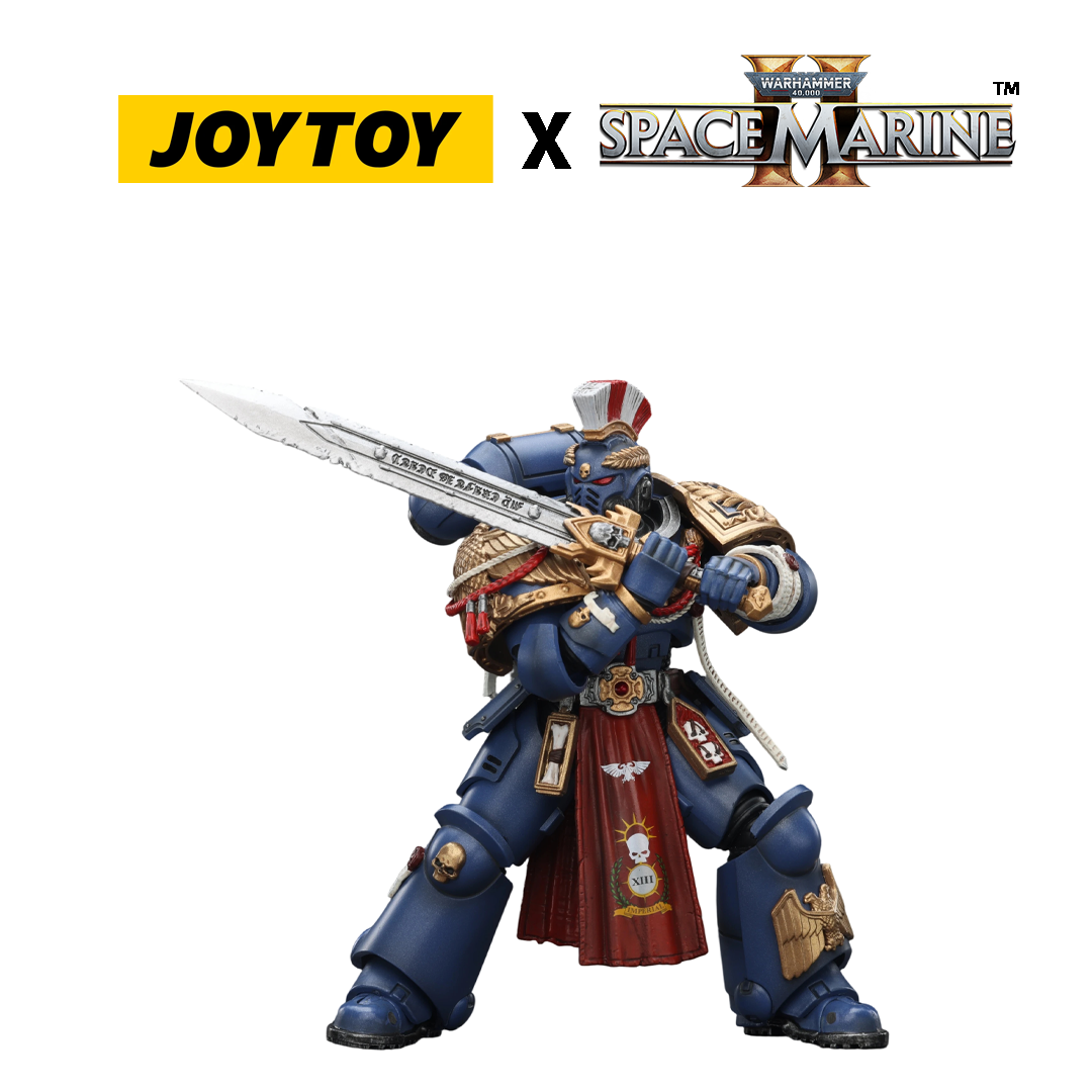 JoyToy Warhammer 40,000 Space Marine 2 Action Figure - Ultramarines, Relic Primus Armour, with Plasma Pistol and Combat Blade (1/18 Scale) Preorder