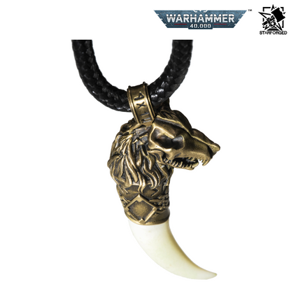 Starforged Warhammer 40,000 Space Wolves Fang of Fenris Brass Pendant Necklace
