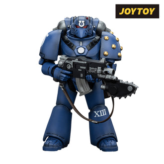 JoyToy Warhammer The Horus Heresy Action Figure - Ultramarines, Legion MkVI Tactical Squad, Legionary with Bolter & Chainblade (1/18 Scale) Preorder