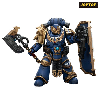 JoyToy Warhammer The Horus Heresy Action Figure - Ultramarines, Invictarus Suzerain #1 with Bolt Pistol, Legatine Axe and Argyrum Pattern Boarding Shield (1/18 Scale) Preorder