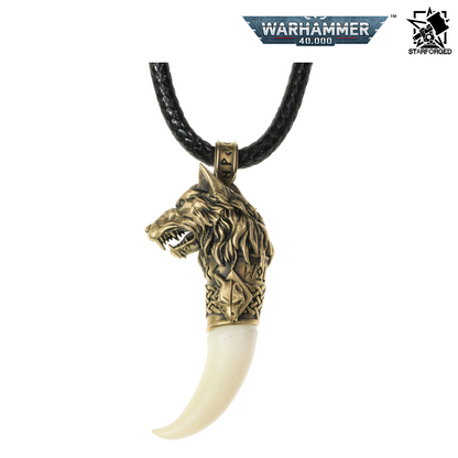 Starforged Warhammer 40,000 Space Wolves Fang of Fenris Brass Pendant Necklace