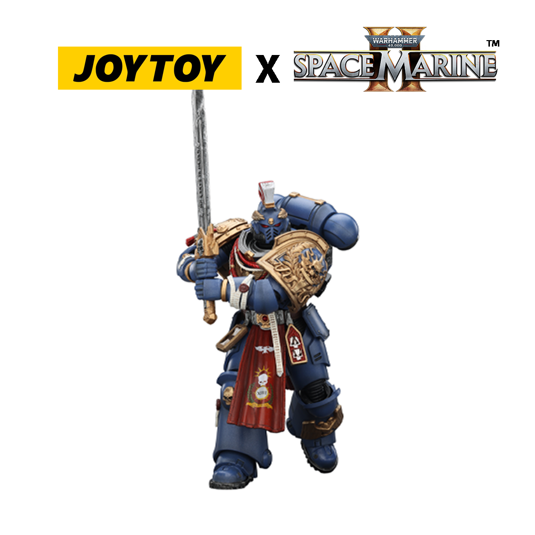 JoyToy Warhammer 40,000 Space Marine 2 Action Figure - Ultramarines, Relic Primus Armour, with Plasma Pistol and Combat Blade (1/18 Scale) Preorder