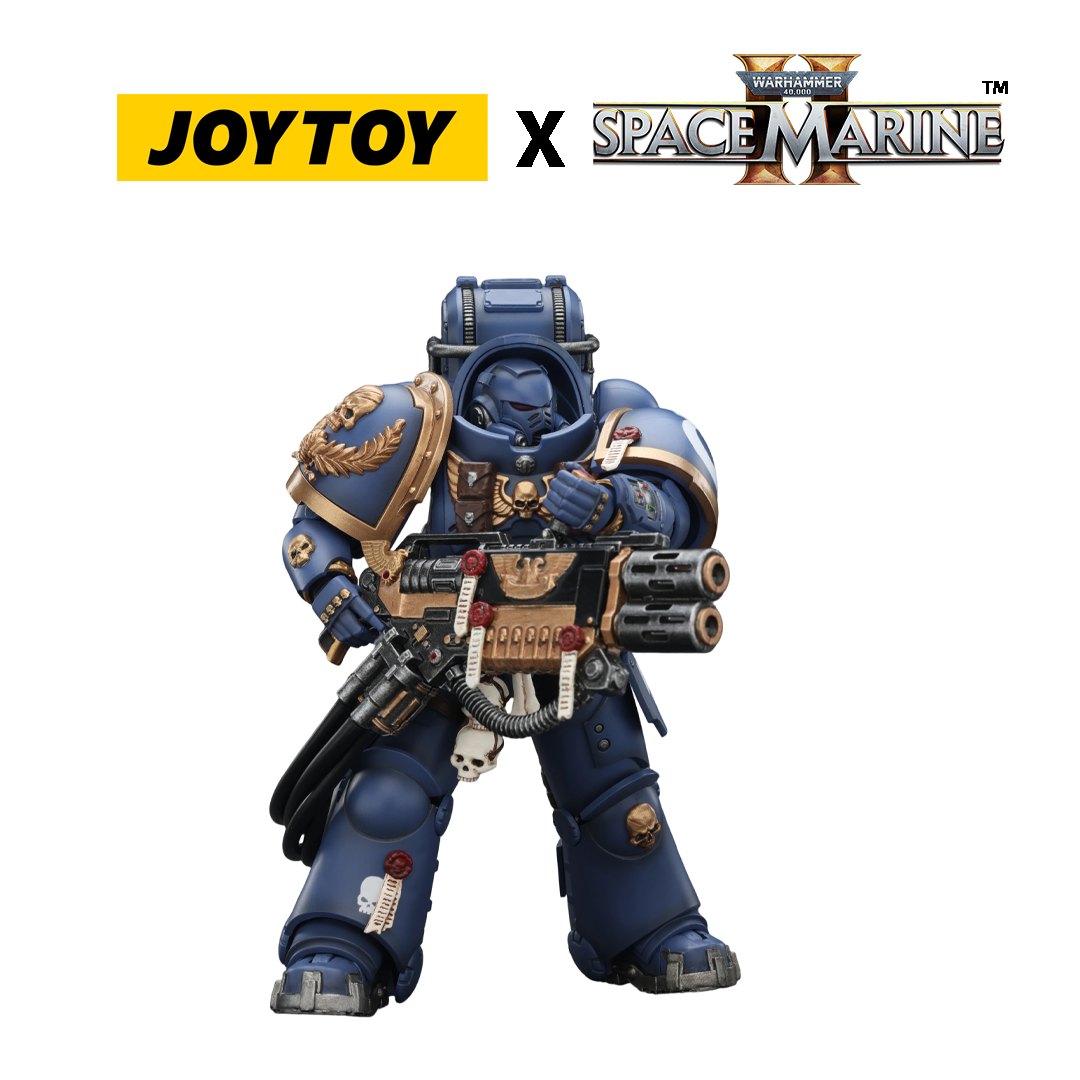 JoyToy Warhammer 40,000 Space Marine 2 Action Figure -  Ultramarines, Heavy Artificer Armour, with Relic Multi-Melta (1/18 Scale) Preorder