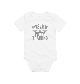 Organic White Space Marine In Potty Training V2 Baby Bodysuit