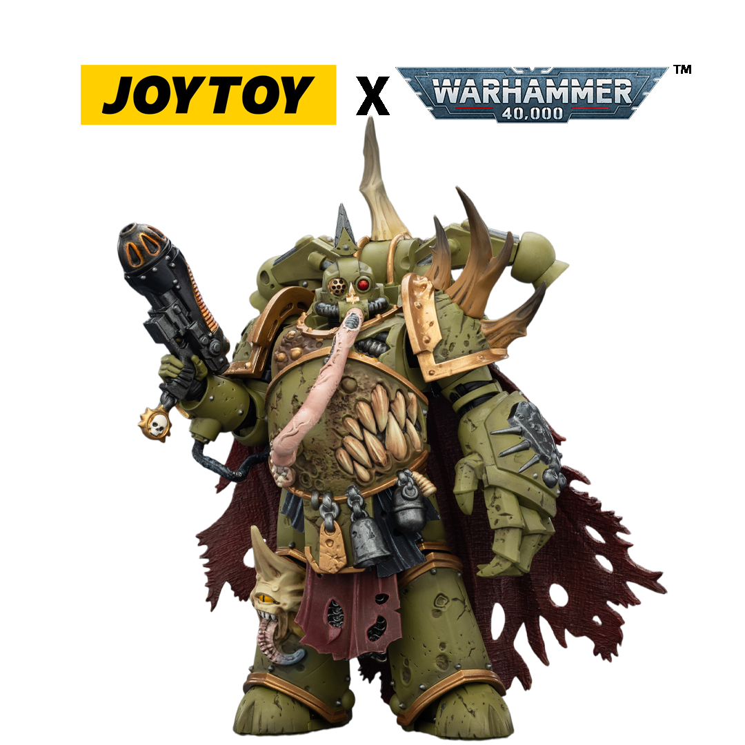 JOYTOY Warhammer 40,000 Action Figure - Death Guard, Plague Marine Champion with Plasma Pistol and Power Fist (1/18 Scale) Preorder