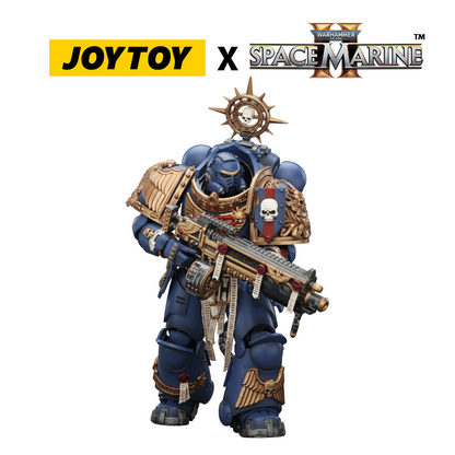 JoyToy Warhammer 40,000 Space Marine 2 Action Figure - Ultramarines, Heavy Relic Primus Armour, with Heavy Relic Bolt Rifle (1/18 Scale) Preorder