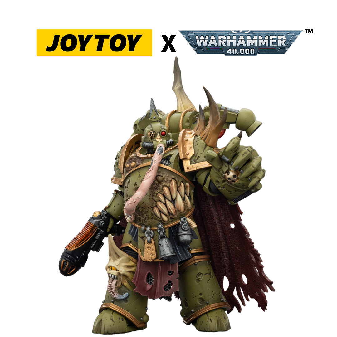 JOYTOY Warhammer 40,000 Action Figure - Death Guard, Plague Marine Champion with Plasma Pistol and Power Fist (1/18 Scale) Preorder