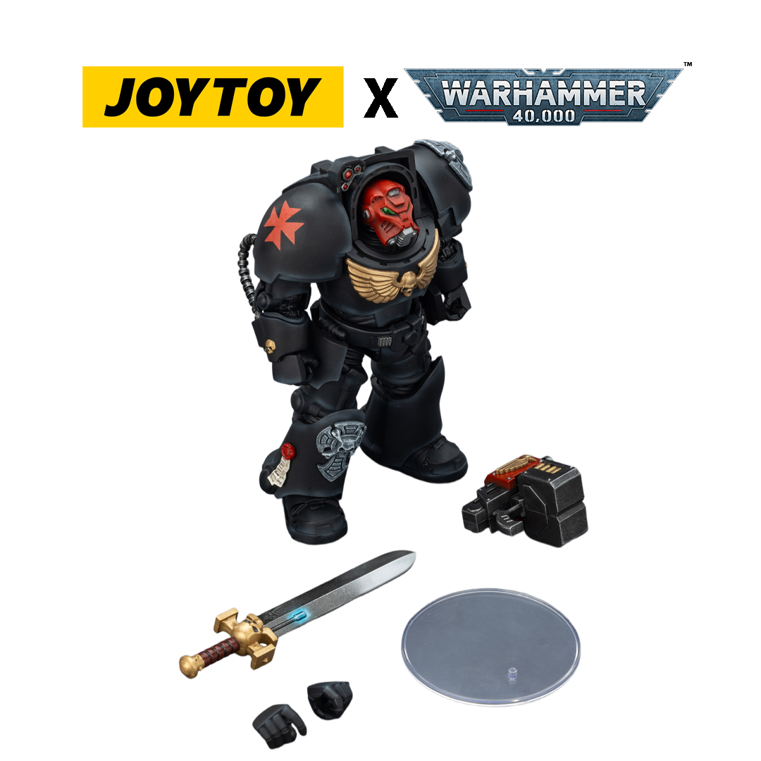 JoyToy Warhammer 40,000 Action Figure - Black Templars, Terminator 1 with Power Sword and Storm Bolter (1/18 Scale) Preorder