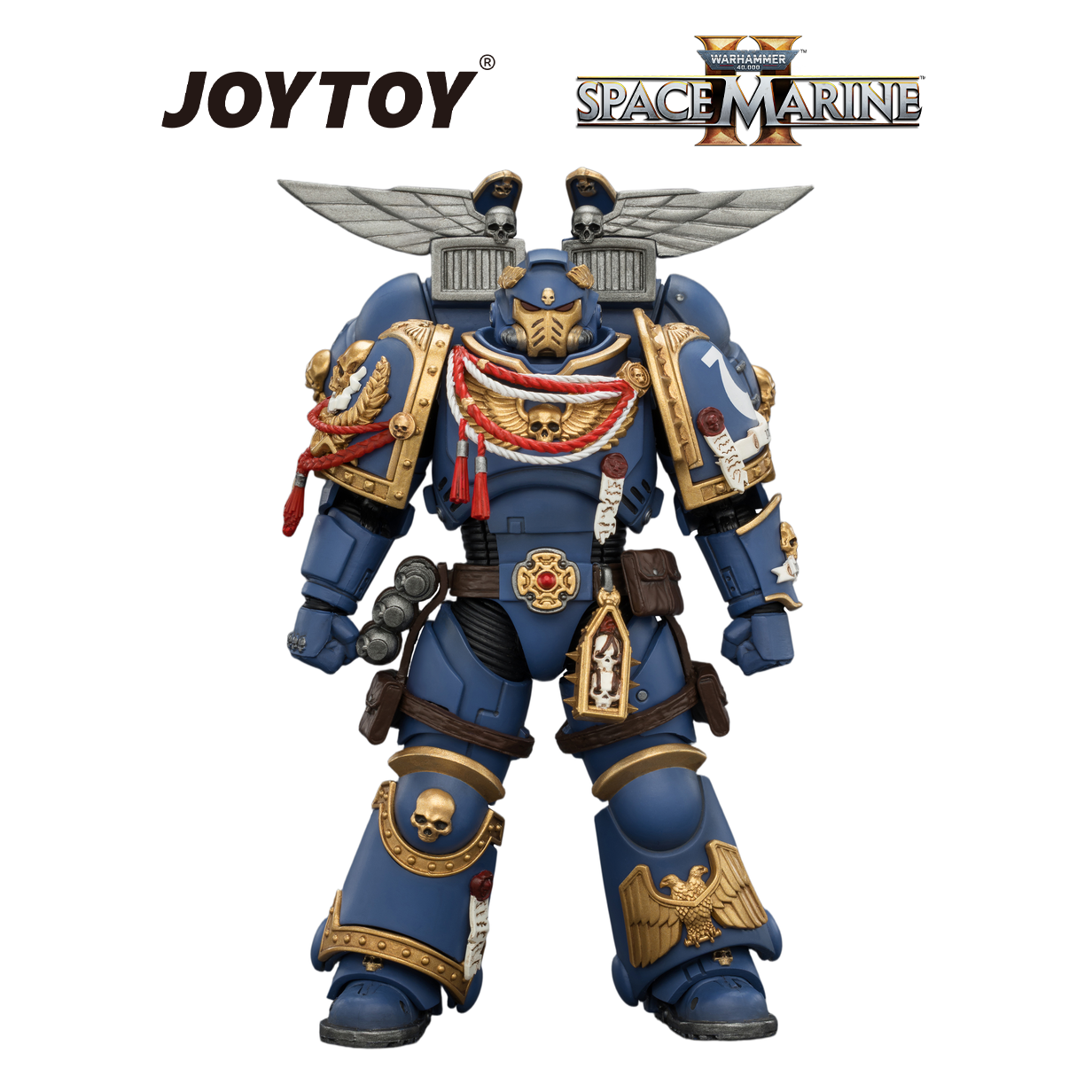 JOYTOY Warhammer 40,000: Space Marine 2 - Game Edition Ultramarines, Assault Intercessor with Jump Pack, Thunderhammer and Neo-volkite Pistol (1/18 Scale) Preorder