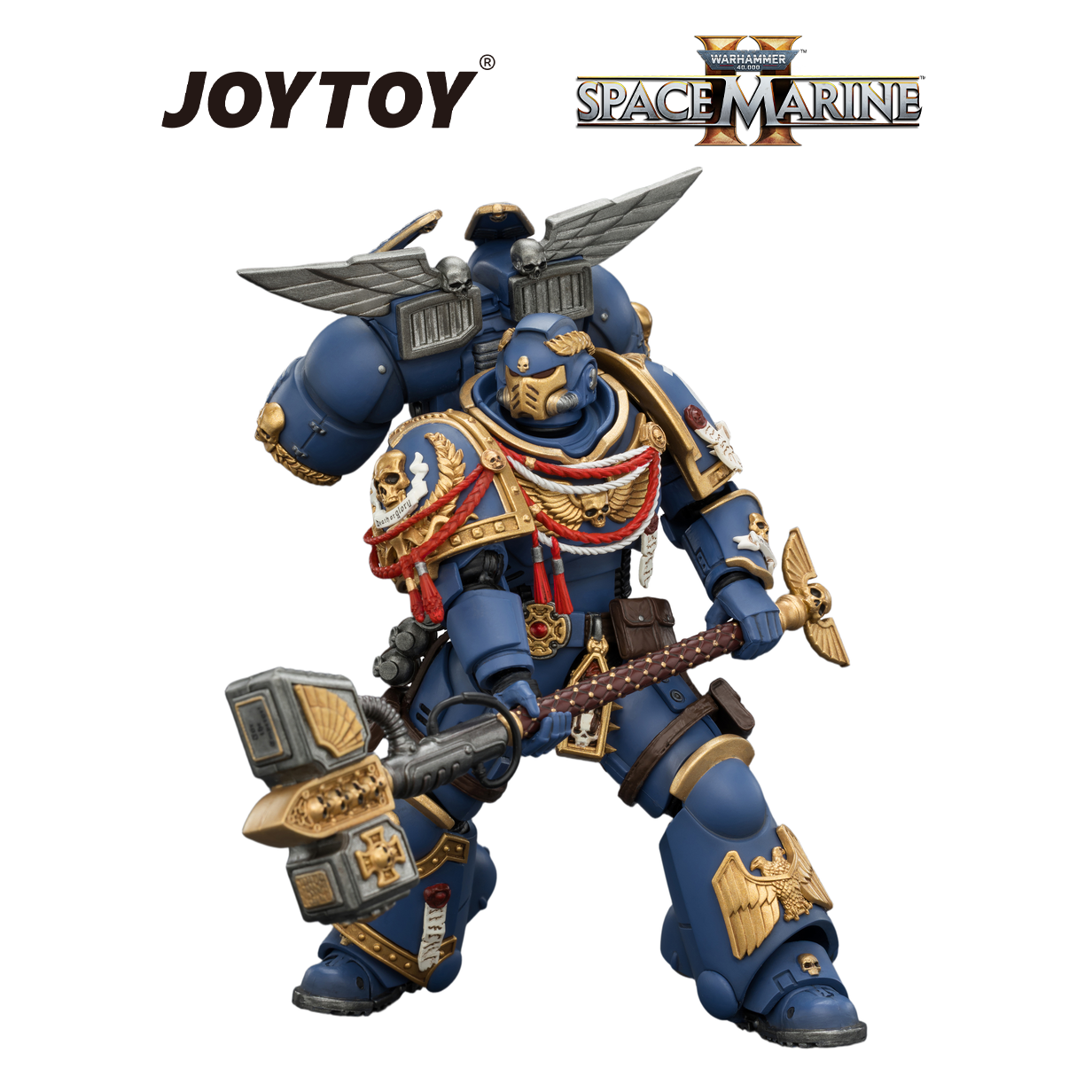 JOYTOY Warhammer 40,000: Space Marine 2 - Game Edition Ultramarines, Assault Intercessor with Jump Pack, Thunderhammer and Neo-volkite Pistol (1/18 Scale) Preorder