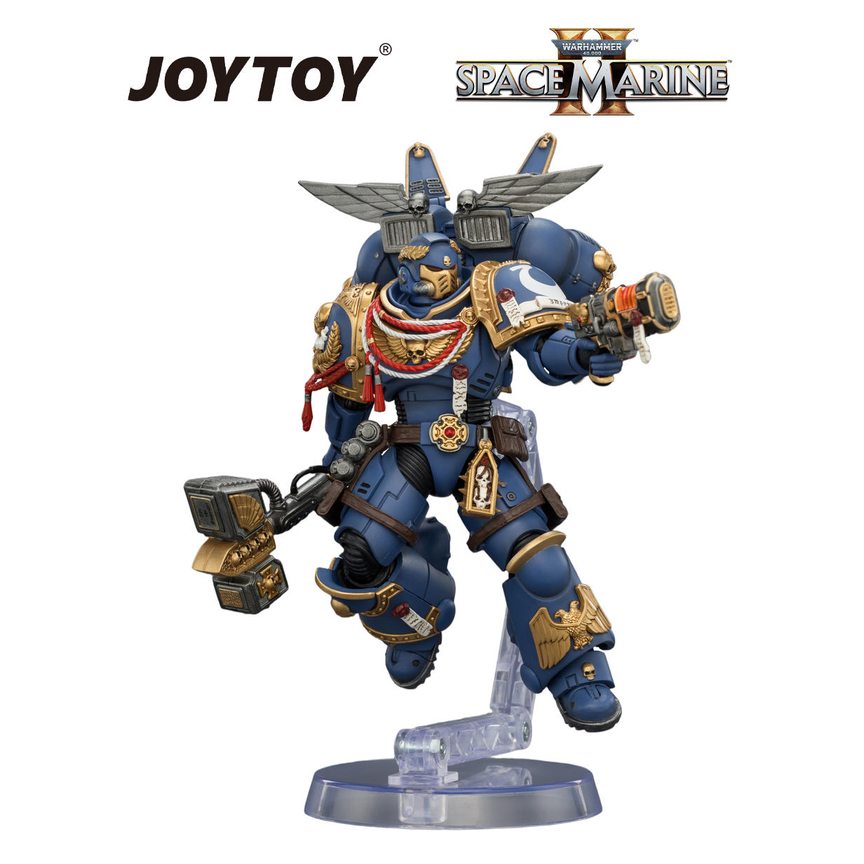 JOYTOY Warhammer 40,000: Space Marine 2 - Game Edition Ultramarines, Assault Intercessor with Jump Pack, Thunderhammer and Neo-volkite Pistol (1/18 Scale) Preorder