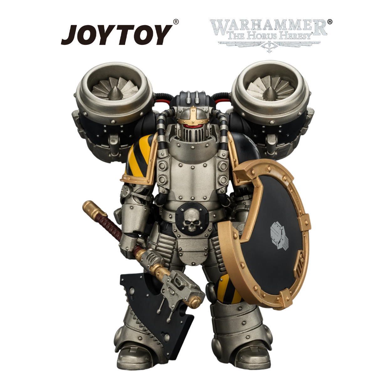 JOYTOY Warhammer The Horus Heresy - Iron Warriors, MkII Assault Legionary 1 with Bolt Pistol, Chain Axe & Combat Shield (1/18 Scale) Preorder
