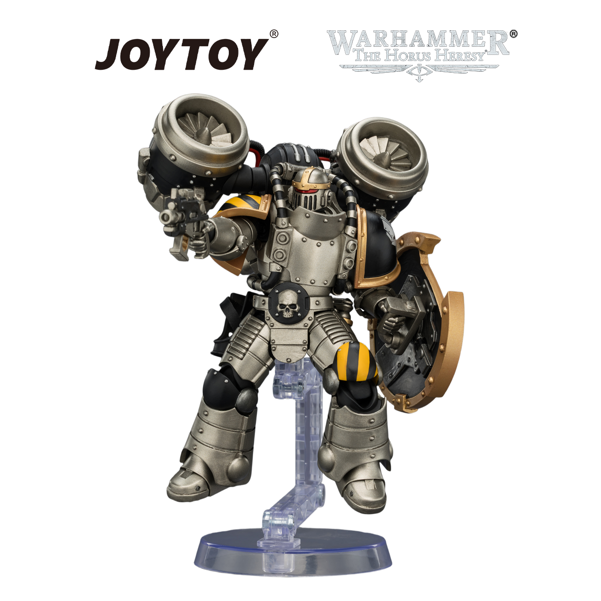 JOYTOY Warhammer The Horus Heresy - Iron Warriors, MkII Assault Legionary 1 with Bolt Pistol, Chain Axe & Combat Shield (1/18 Scale) Preorder