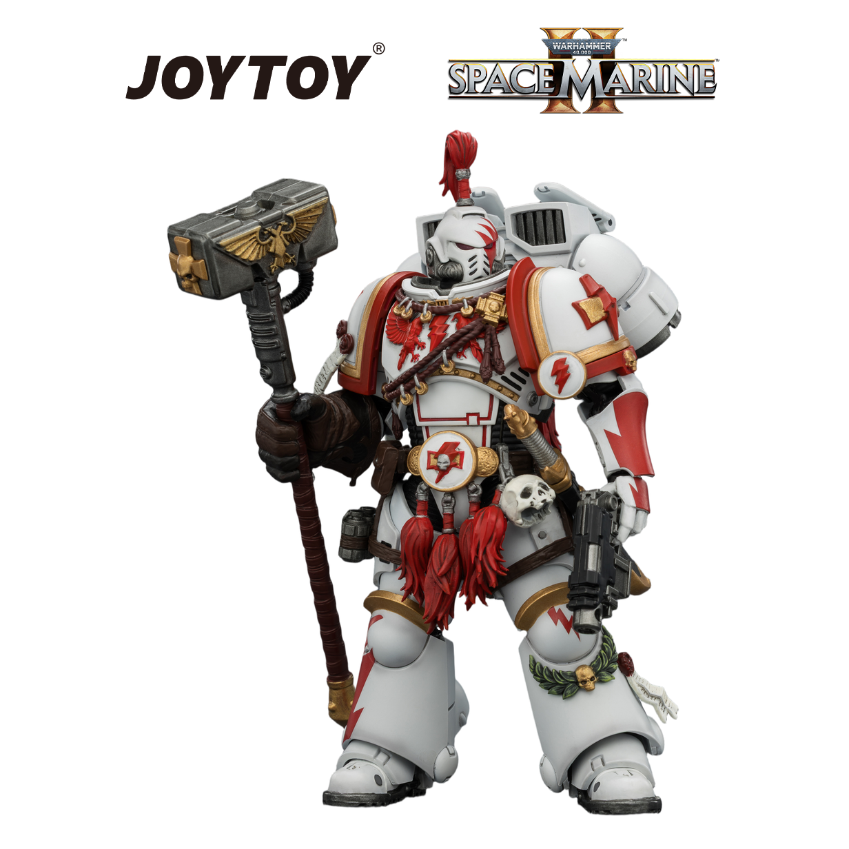 JOYTOY Warhammer 40,000: Space Marine 2 - Game Edition White Scars, Assault Intercessor Champion with Thunder Hammer and Bolt Pistol  (1/18 Scale) Preorder