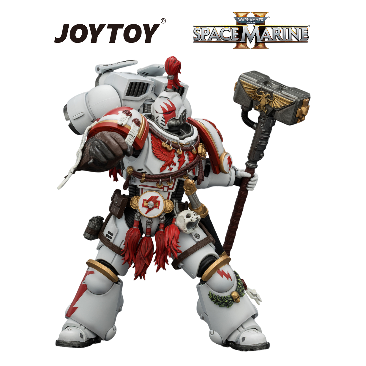 JOYTOY Warhammer 40,000: Space Marine 2 - Game Edition White Scars, Assault Intercessor Champion with Thunder Hammer and Bolt Pistol  (1/18 Scale) Preorder
