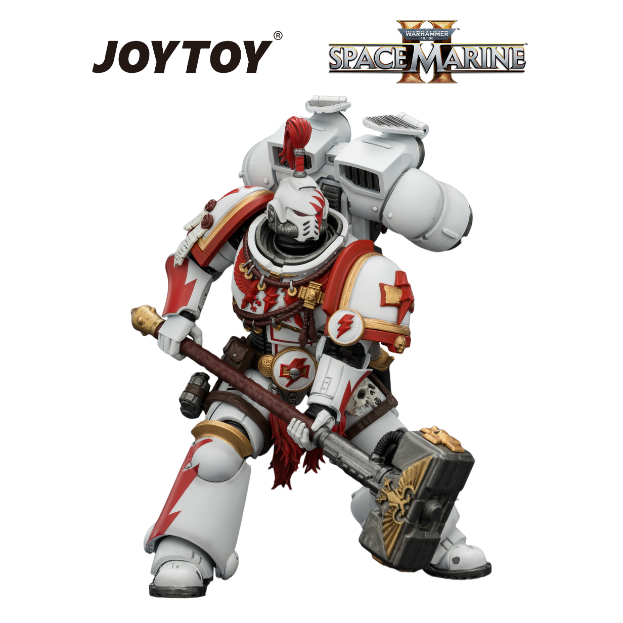 JOYTOY Warhammer 40,000: Space Marine 2 - Game Edition White Scars, Assault Intercessor Champion with Thunder Hammer and Bolt Pistol  (1/18 Scale) Preorder