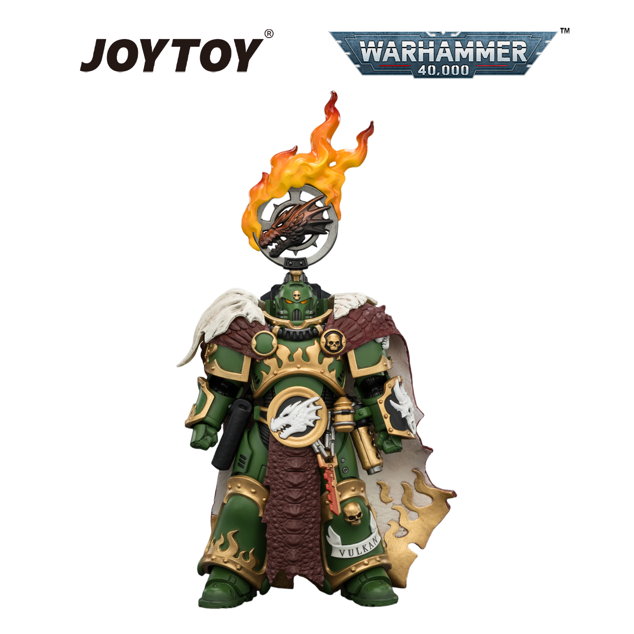 JOYTOY Warhammer 40,000 - Salamanders, Vulkan He'stan, the Forgefather with Spear of Vulkan and the Gauntlet of the Forge (1/18 Scale) Preorder
