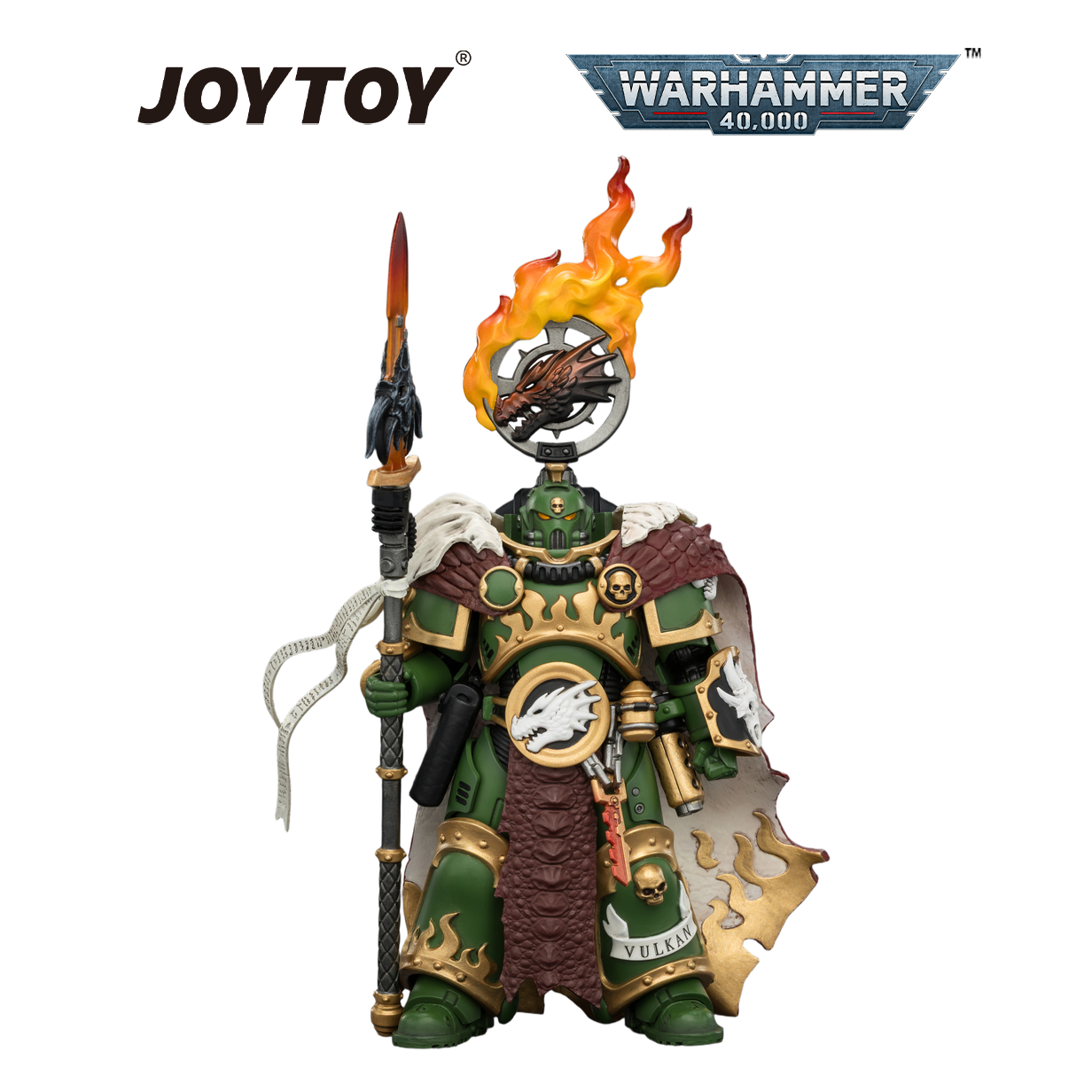 JOYTOY Warhammer 40,000 - Salamanders, Vulkan He'stan, the Forgefather with Spear of Vulkan and the Gauntlet of the Forge (1/18 Scale) Preorder