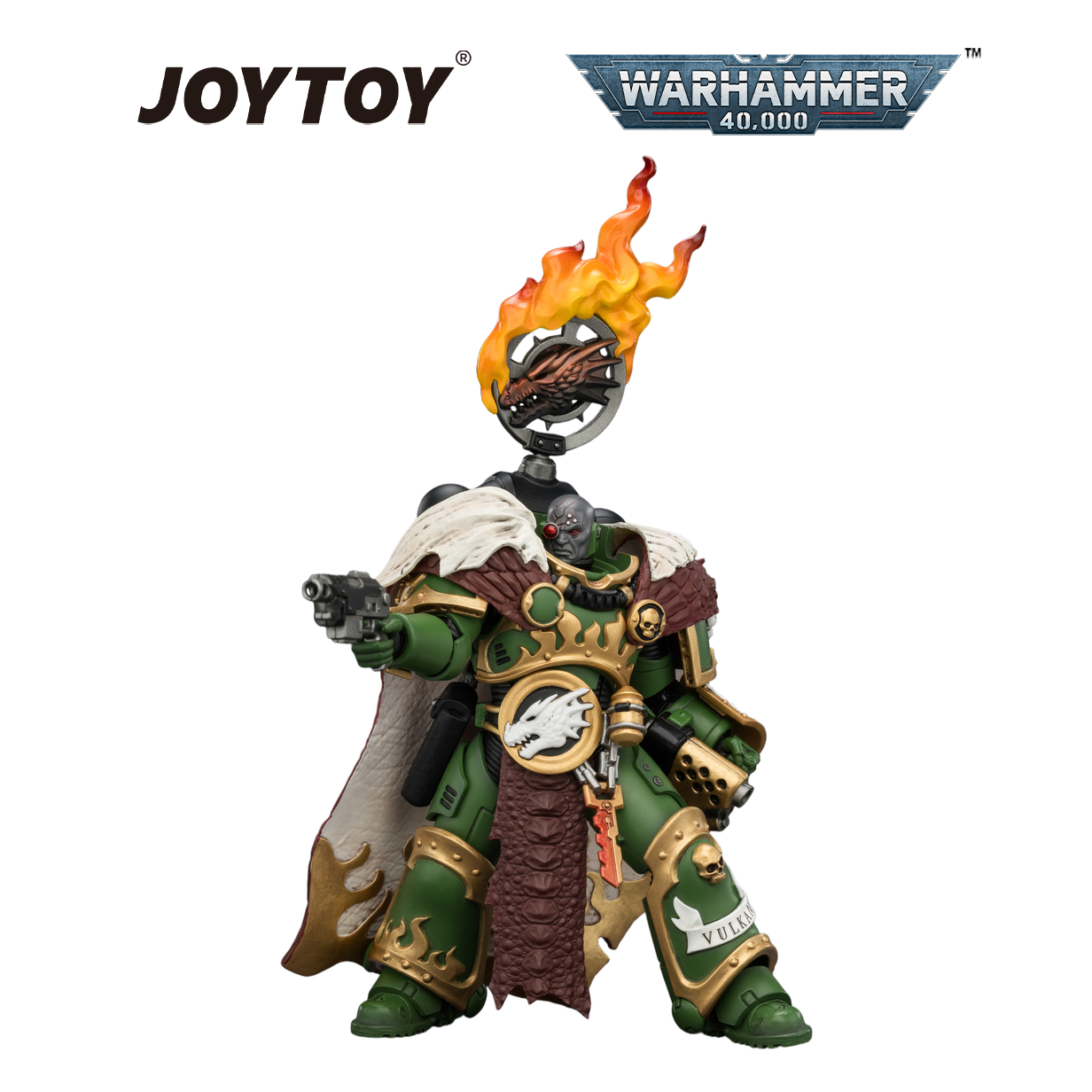 JOYTOY Warhammer 40,000 - Salamanders, Vulkan He'stan, the Forgefather with Spear of Vulkan and the Gauntlet of the Forge (1/18 Scale) Preorder