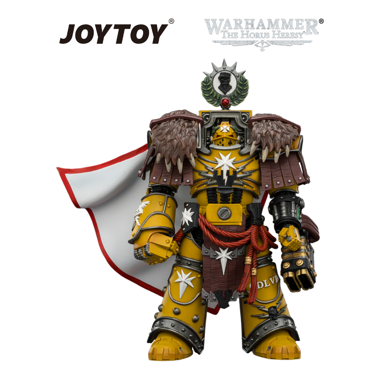 JOYTOY Warhammer The Horus Heresy - Imperial Fists, Lord Castellan Evander Garrius, The Tyrant of Cthonia with the Subjugator and Incineratus (1/18 Scale)