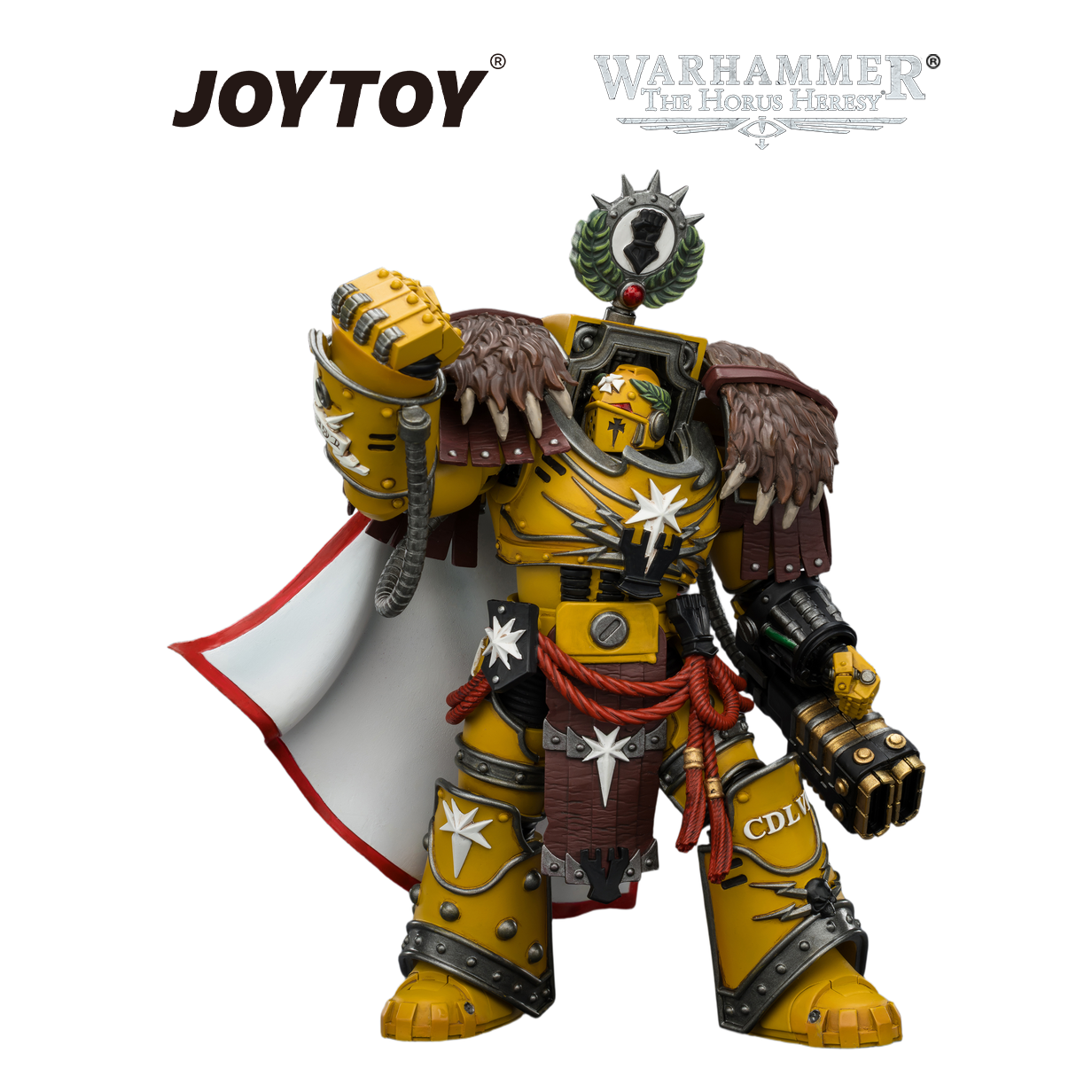 JOYTOY Warhammer The Horus Heresy - Imperial Fists, Lord Castellan Evander Garrius, The Tyrant of Cthonia with the Subjugator and Incineratus (1/18 Scale)