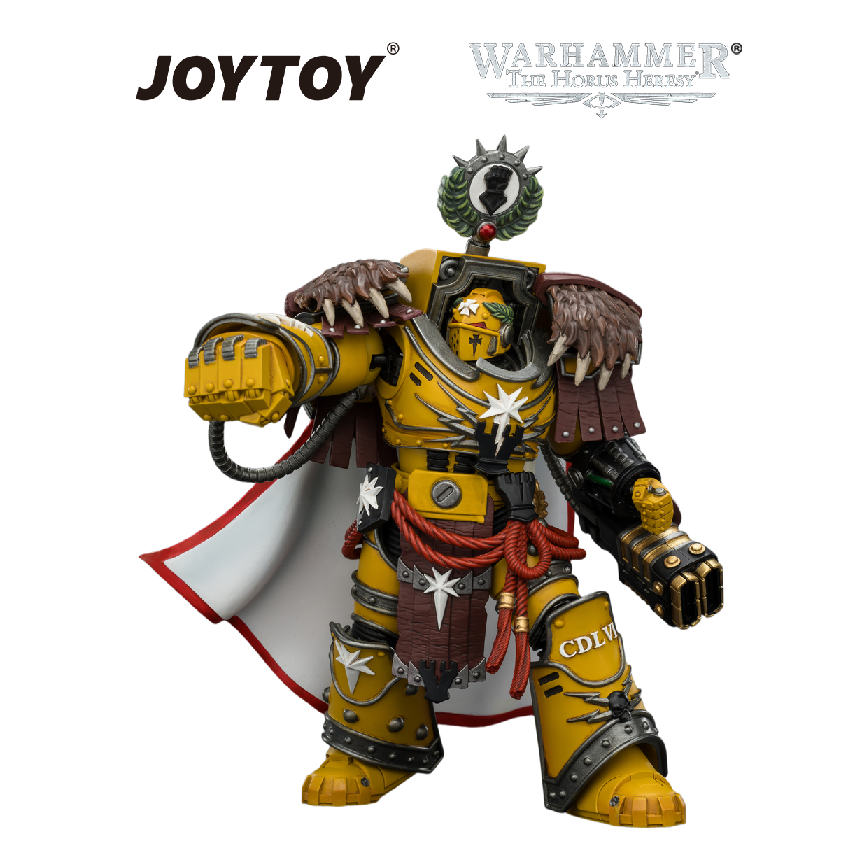 JOYTOY Warhammer The Horus Heresy - Imperial Fists, Lord Castellan Evander Garrius, The Tyrant of Cthonia with the Subjugator and Incineratus (1/18 Scale)