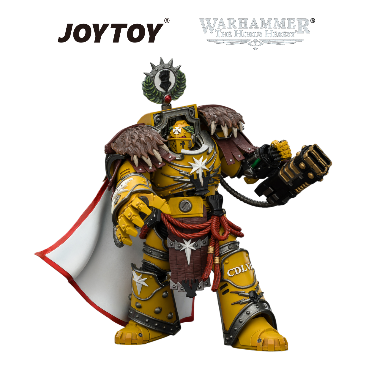 JOYTOY Warhammer The Horus Heresy - Imperial Fists, Lord Castellan Evander Garrius, The Tyrant of Cthonia with the Subjugator and Incineratus (1/18 Scale)