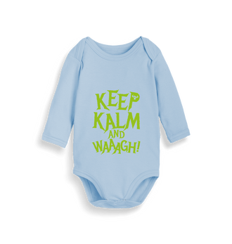 Organic Dusty Blue Keep Kalm and Waaagh! Long Sleeved Baby Bodysuit