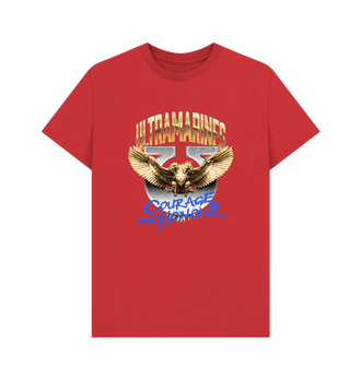 Red Warhammer 40,000: 'COURAGE & HONOUR' T-Shirt as featured in Secret Level