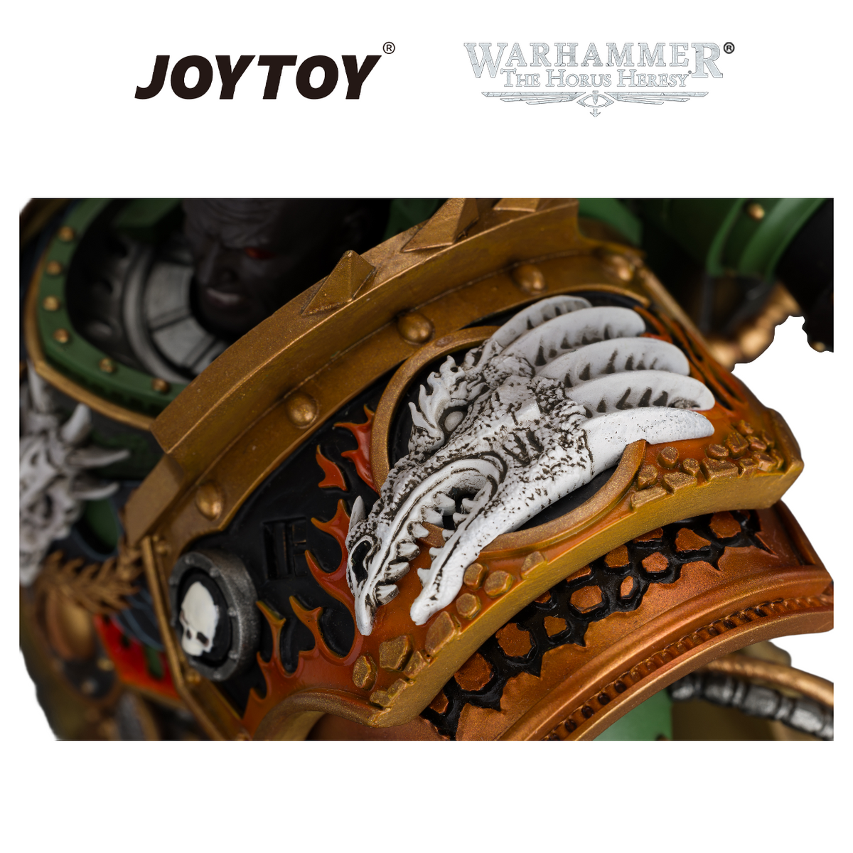 JOYTOY Warhammer The Horus Heresy - Salamanders, Vulkan, Primarch of the XVIIIth Legion with Dawnbringer, The Furnace's Heart and Dragon's Breath Gauntlet (1/18 Scale) Preorder & Exclusive T Shirt