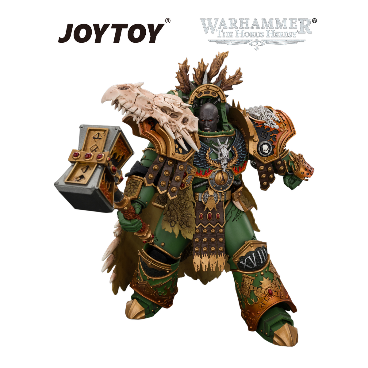 JOYTOY Warhammer The Horus Heresy - Salamanders, Vulkan, Primarch of the XVIIIth Legion with Dawnbringer, The Furnace's Heart and Dragon's Breath Gauntlet (1/18 Scale) Preorder & Exclusive T Shirt