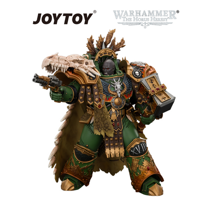 JOYTOY Warhammer The Horus Heresy - Salamanders, Vulkan, Primarch of the XVIIIth Legion with Dawnbringer, The Furnace's Heart and Dragon's Breath Gauntlet (1/18 Scale) Preorder & Exclusive T Shirt